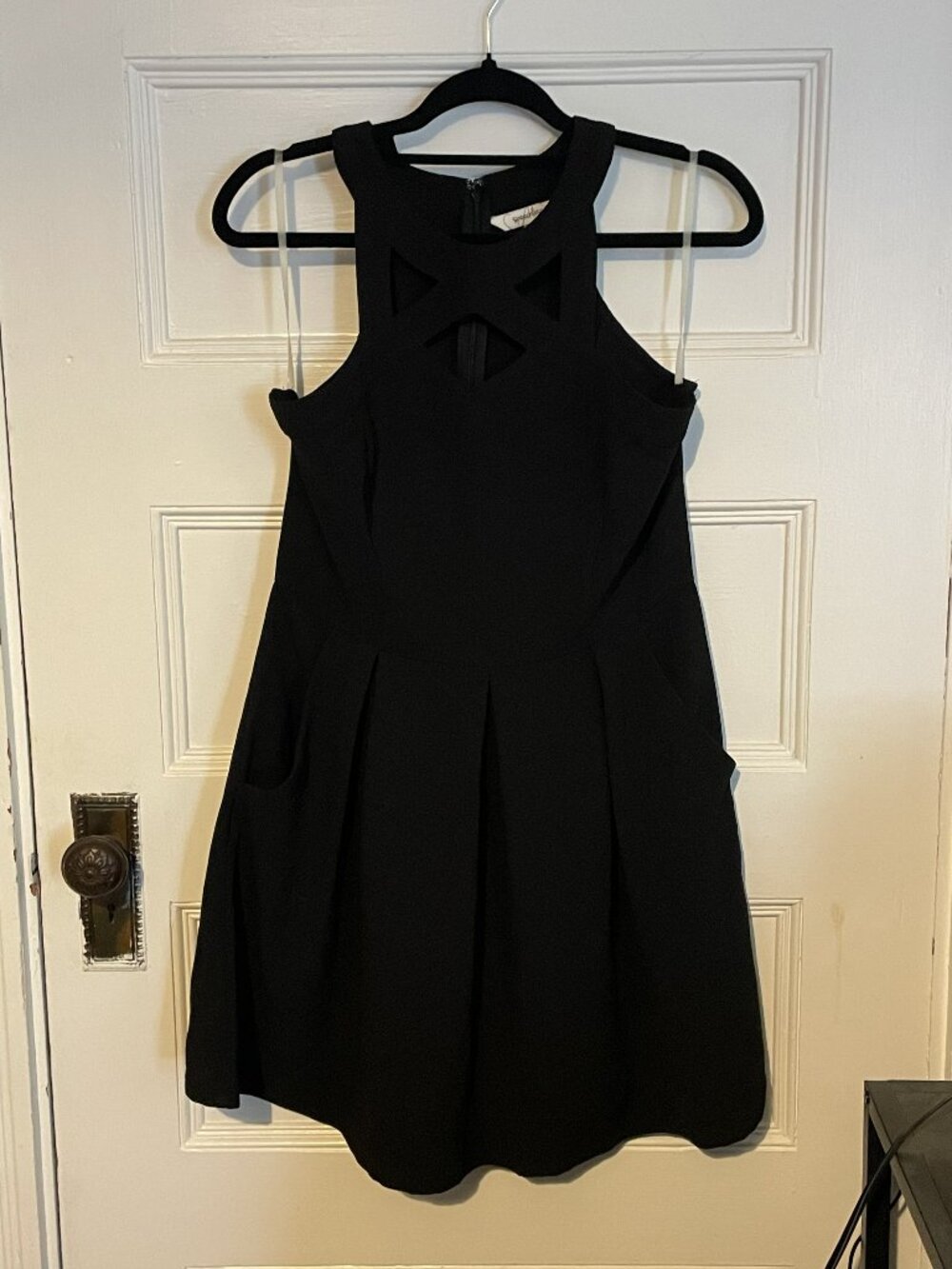 Speechless Black Skater Mini Dress with Geometric Cutout Design, Size XL